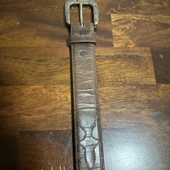 Brown Leather Belt with Decorative Buckle - Picture 1 of 3
